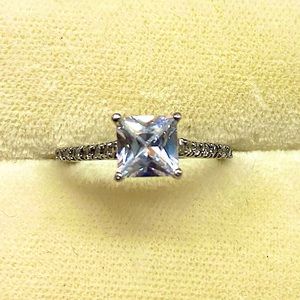 STERLING 925 ENGAGEMENT PRINCESS CZ ACCENTS RING